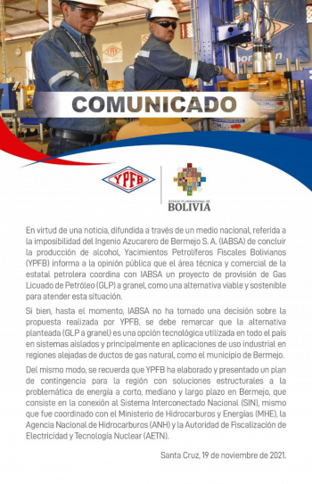 YPFB espera respuesta de IABSA para adecuarse al GLP a granel