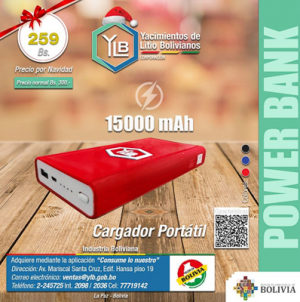 Estatal YLB oferta cargadores portátiles para dispositivos móviles a un precio de Bs 259
