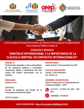 Seminario Webinar &quot;Arbitraje Internacional y la Importancia de la Cláusula Arbitral en Contratos Internacionales&quot;